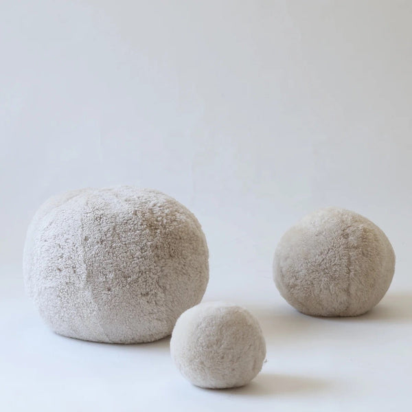 Sheepskin ball cushion cover in grey