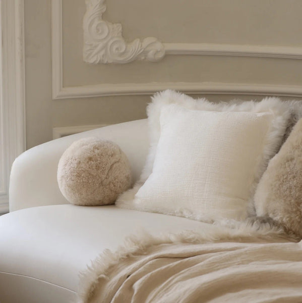 Sheepskin ball cushion cover in grey