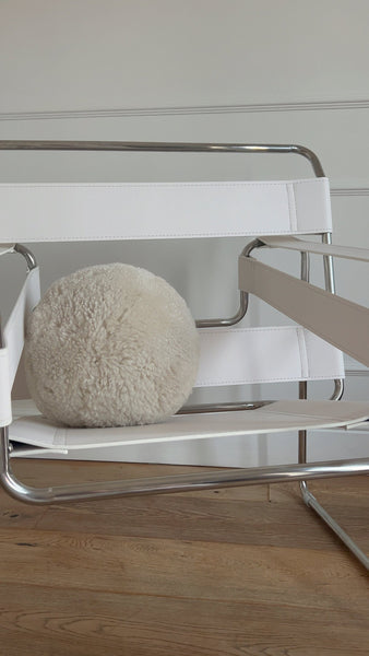 Sheepskin ball cushion cover in grey