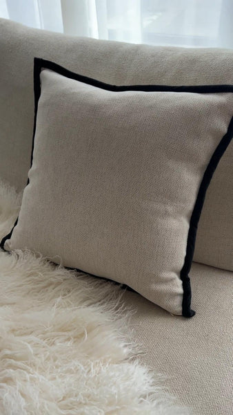 Luxury Black & Off-White Cushion Cover | Hidden Zipper | Modern Home Decor | 45x45cm Premium Cotton Blend Pillow Case