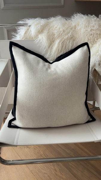 Luxury Black & Off-White Cushion Cover | Hidden Zipper | Modern Home Decor | 45x45cm Premium Cotton Blend Pillow Case