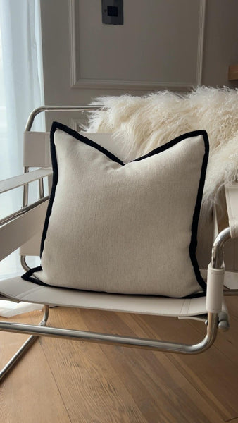 Luxury Black & Off-White Cushion Cover | Hidden Zipper | Modern Home Decor | 45x45cm Premium Cotton Blend Pillow Case
