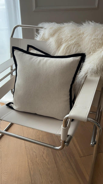Luxury Black & Off-White Cushion Cover | Hidden Zipper | Modern Home Decor | 45x45cm Premium Cotton Blend Pillow Case
