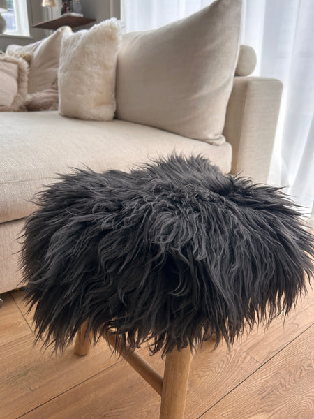 Soft & Plush Dark Grey Sheepskin Circle Seat Pads - Add a Touch of Comfort to Any Chair or Stool B Grade