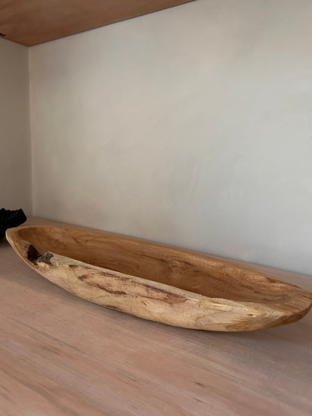 Teak wood dough bowl long