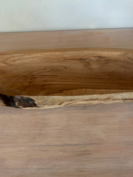 Teak wood dough bowl long