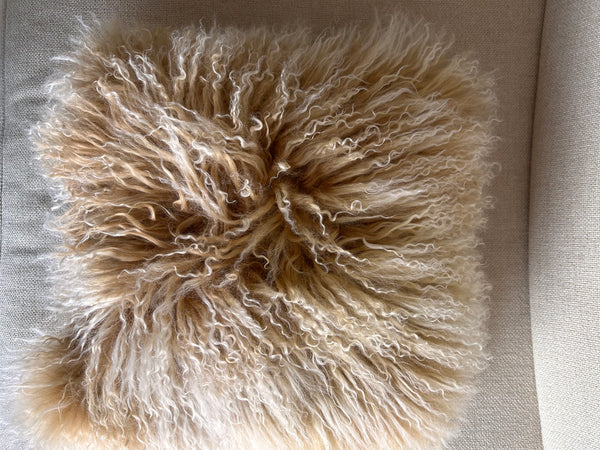 Lush soft nude real mongolian fur square cushion cover