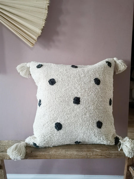 Cream and black boho spotted cushion cover