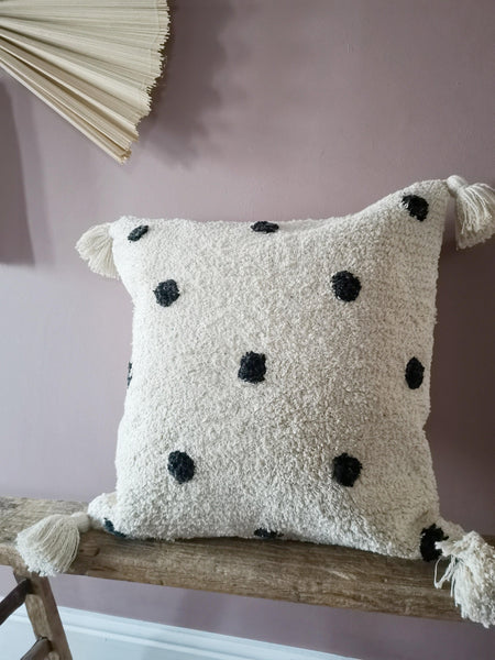 Cream and black boho spotted cushion cover