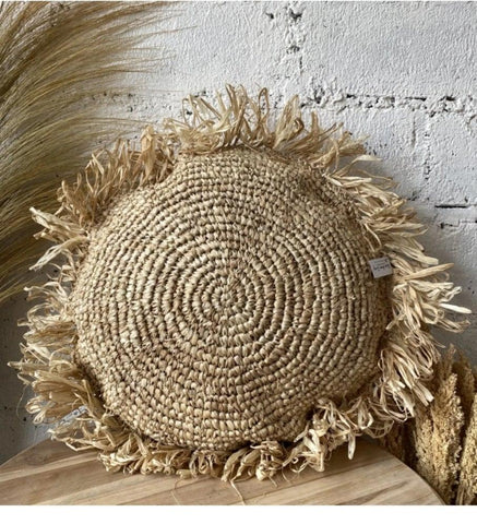 Raffia cushion cover round - Pavot blue Interiors 
