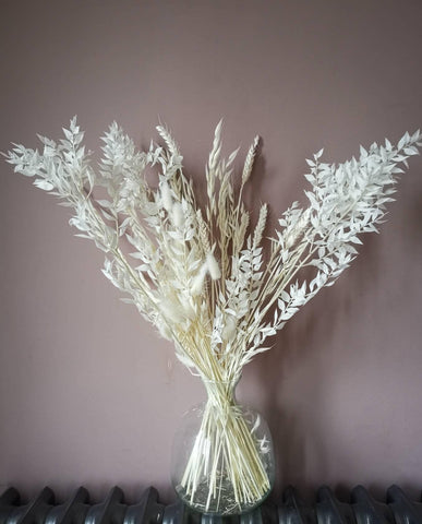 Bright white dried ruscus bouquet