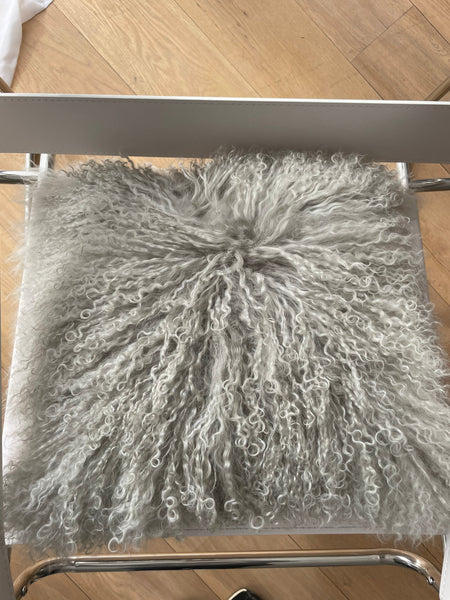 Lush soft grey real mongolian fur square cushion cover