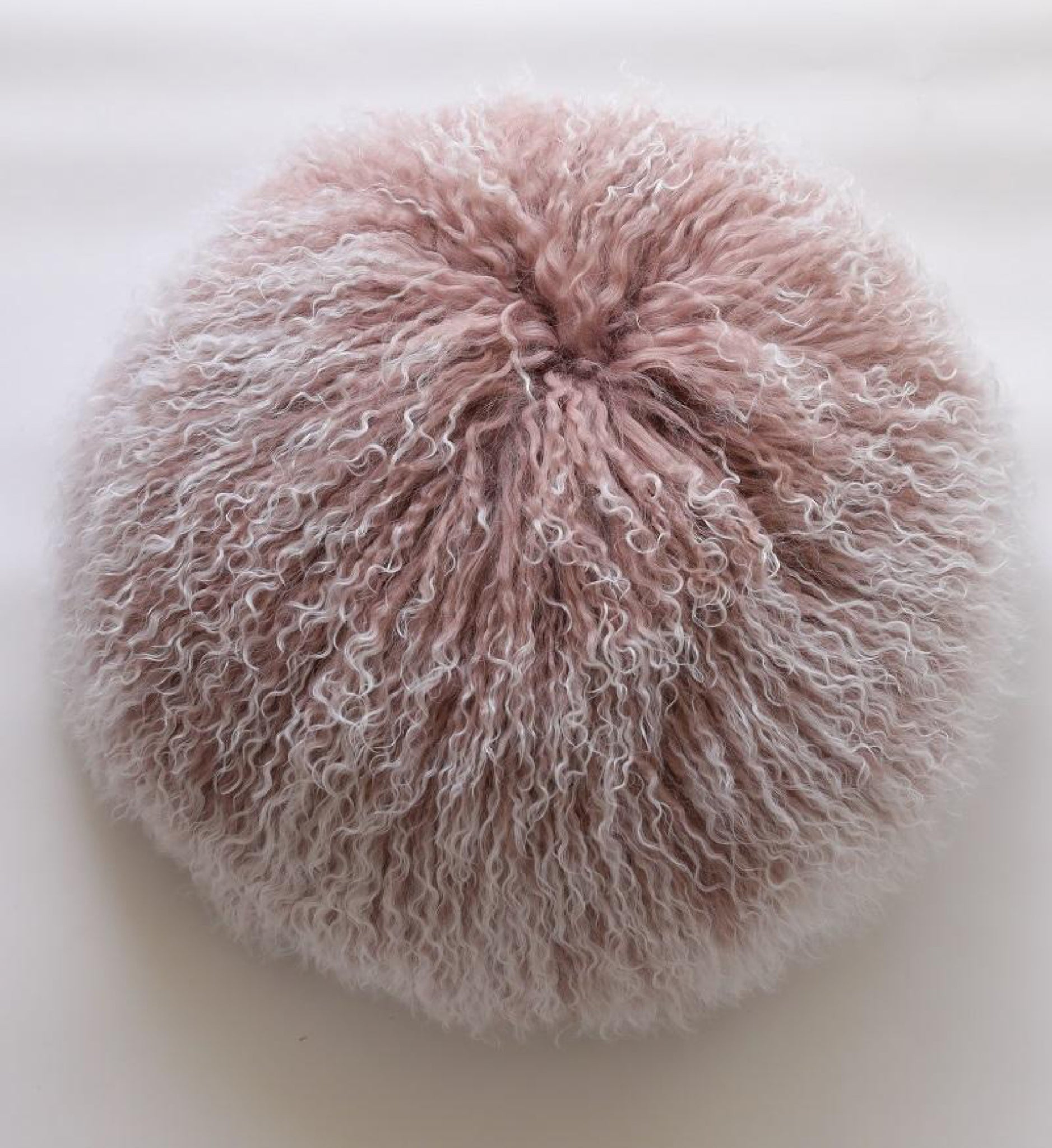 Lush soft pink real mongolian fur round cushion cover