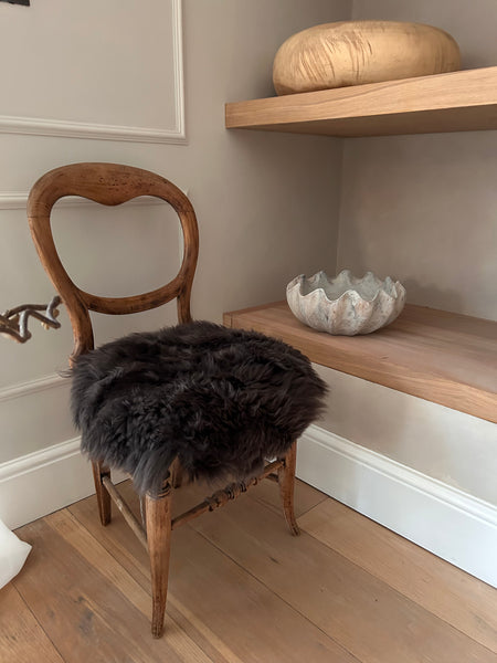 Soft & Plush Dark Grey Sheepskin Circle Seat Pads - Add a Touch of Comfort to Any Chair or Stool