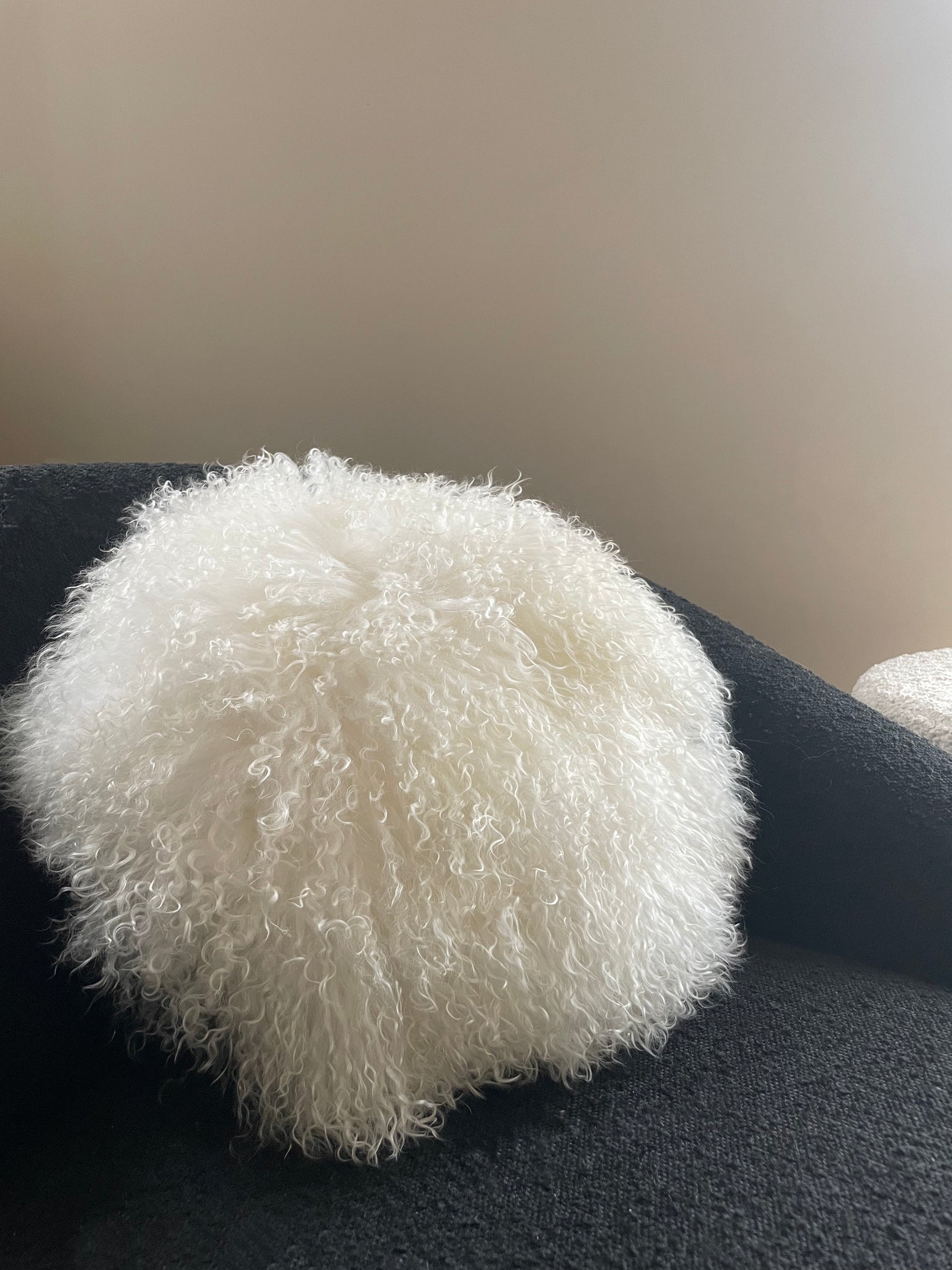 Lush real mongolian white fur round cushion cover