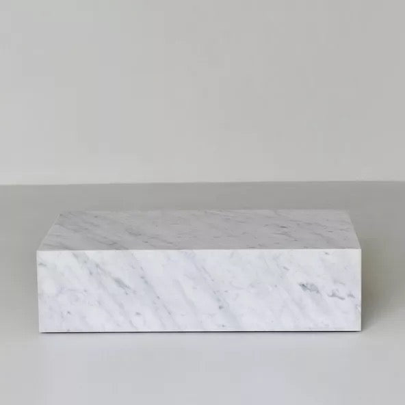 White Carrara Marble plinth side table/tall